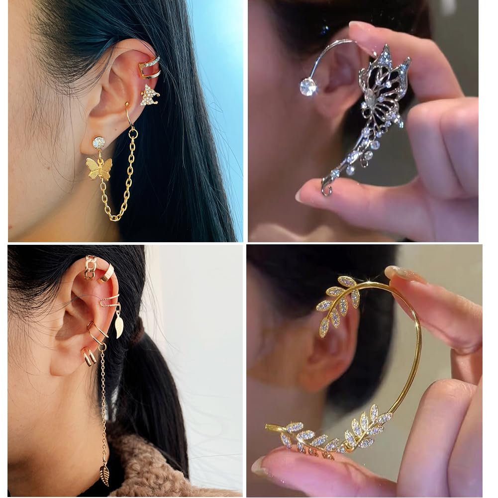 81 Pcs Ear Cuff Helix Cartilage Ear Clip on Wrap Earrings Ear Cuffs for Women Men Non Piercing Ear Clip Fake Earrings Cartilage(Gold/Silver/Black) (Gold)