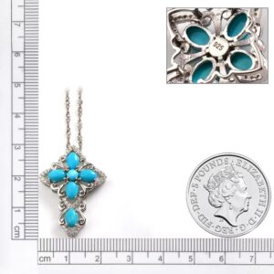 supermodel Celtic Cross Necklace Natural Turquoise Pendant Necklace for Women 925 Sterling Silver 18 Inches Chain Religious Jewelry