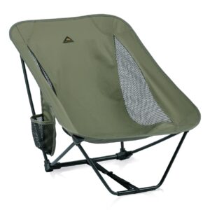 iClimb Low Ultralight Compact Camping Folding Chair with Side Pocket and Carry Bag (Green)