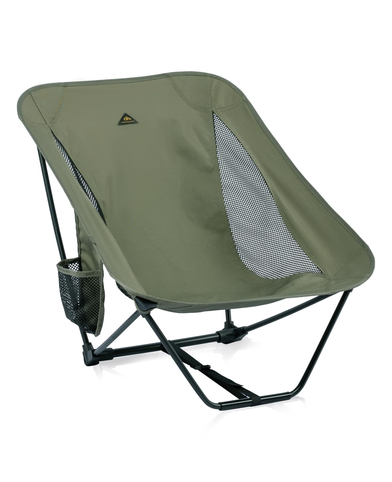 iClimb Low Ultralight Compact Camping Folding Chair with Side Pocket and Carry Bag (Green)