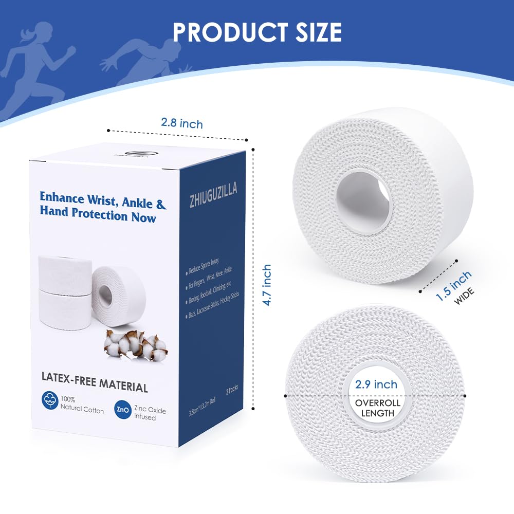 ZHIUGUZILLA Athletic Sport Tape | 3 Pack White Athletic Sports Tape | | Sports Tape Athletic for Sport Trainers & First Aid Injury Wrap | 1.5 Inch*15 Yards（White）