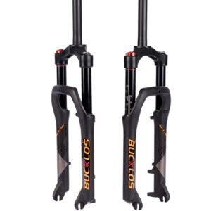 bucklos 20 inch air mtb suspension fork 4.0 fat tire, 140mm travel spacing hub 135mm 1 1/8 straight tube manual lockout 9mm qr mountain bike front forks, fit snow beach xc e-bikes ect.