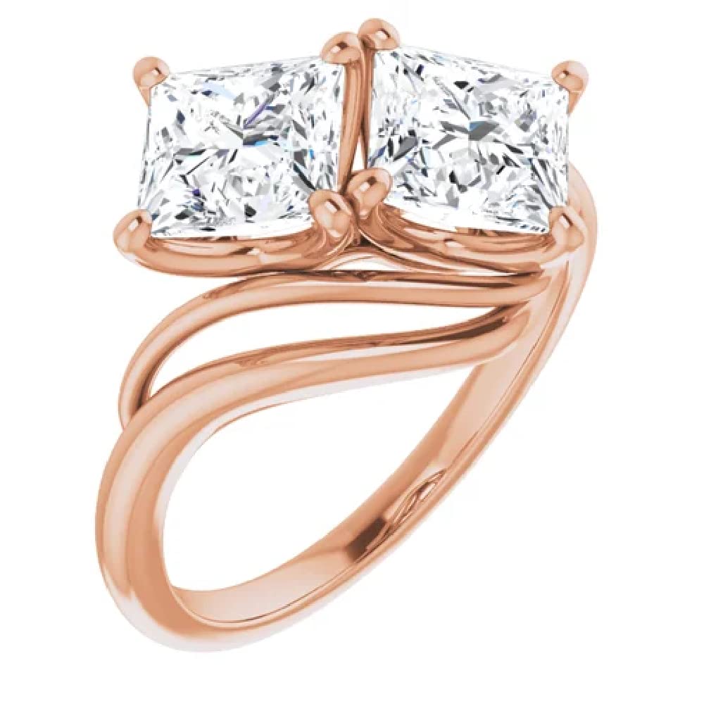 10K Solid Rose Gold Handmade Engagement Rings 4 CT Princess Cut Moissanite Diamond Solitaire Wedding/Bridal Ring Set for Womens/Her Propose Rings (6.5)