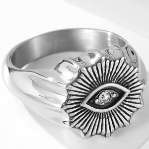 Jude Jewelers Stainless Steel Retro Vintage Eye Signet Style Cocktail Party Statement Promise Anniversary Halloween Biker Ring (Silver, 12)