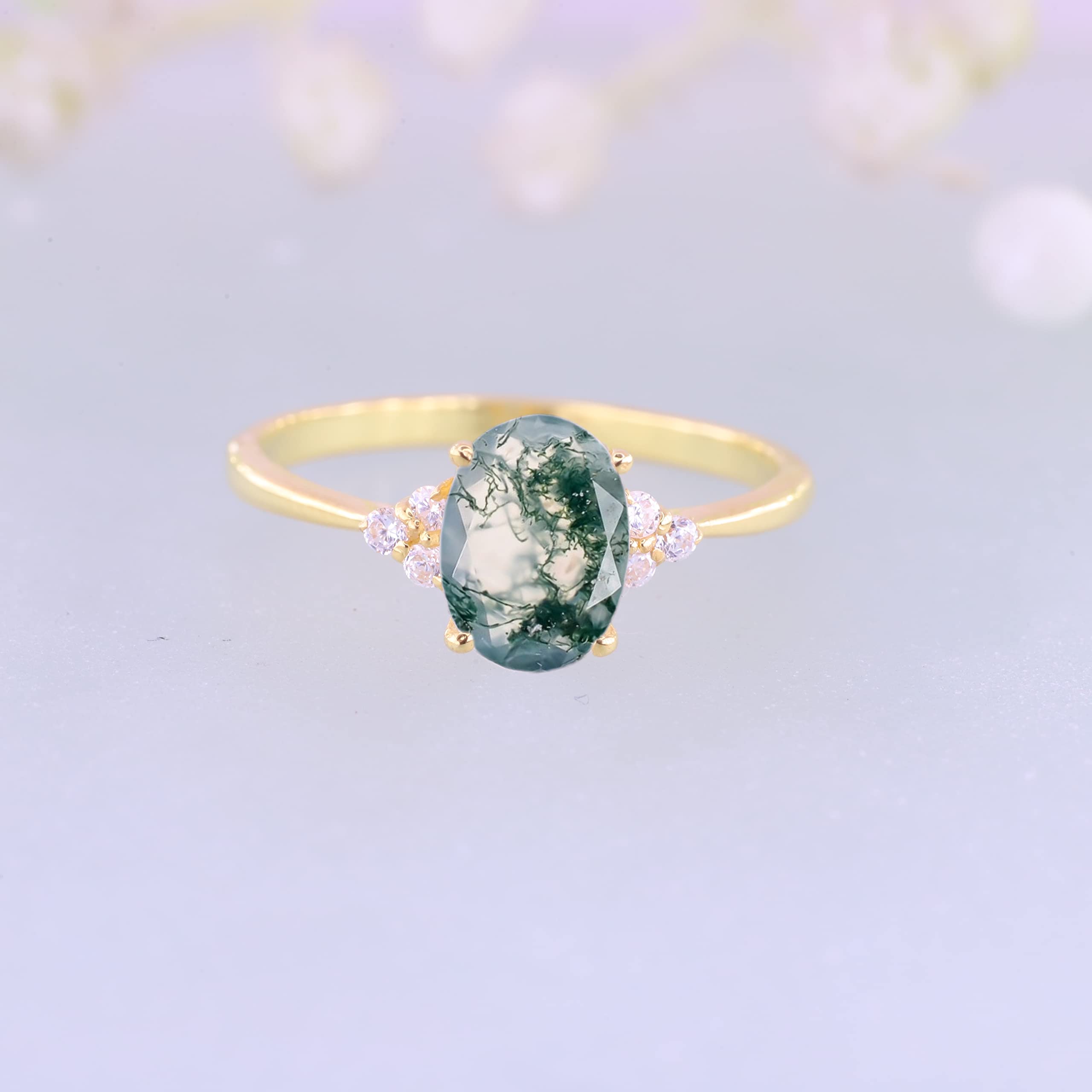 Delicate Moss Agate Diamond Ring Yellow Gold Engagement Ring Natural Gemstone Jewelry Minimalist Promise Ring Wedding Statement Gift For Her BY KANISHKA GEMS JEWELS