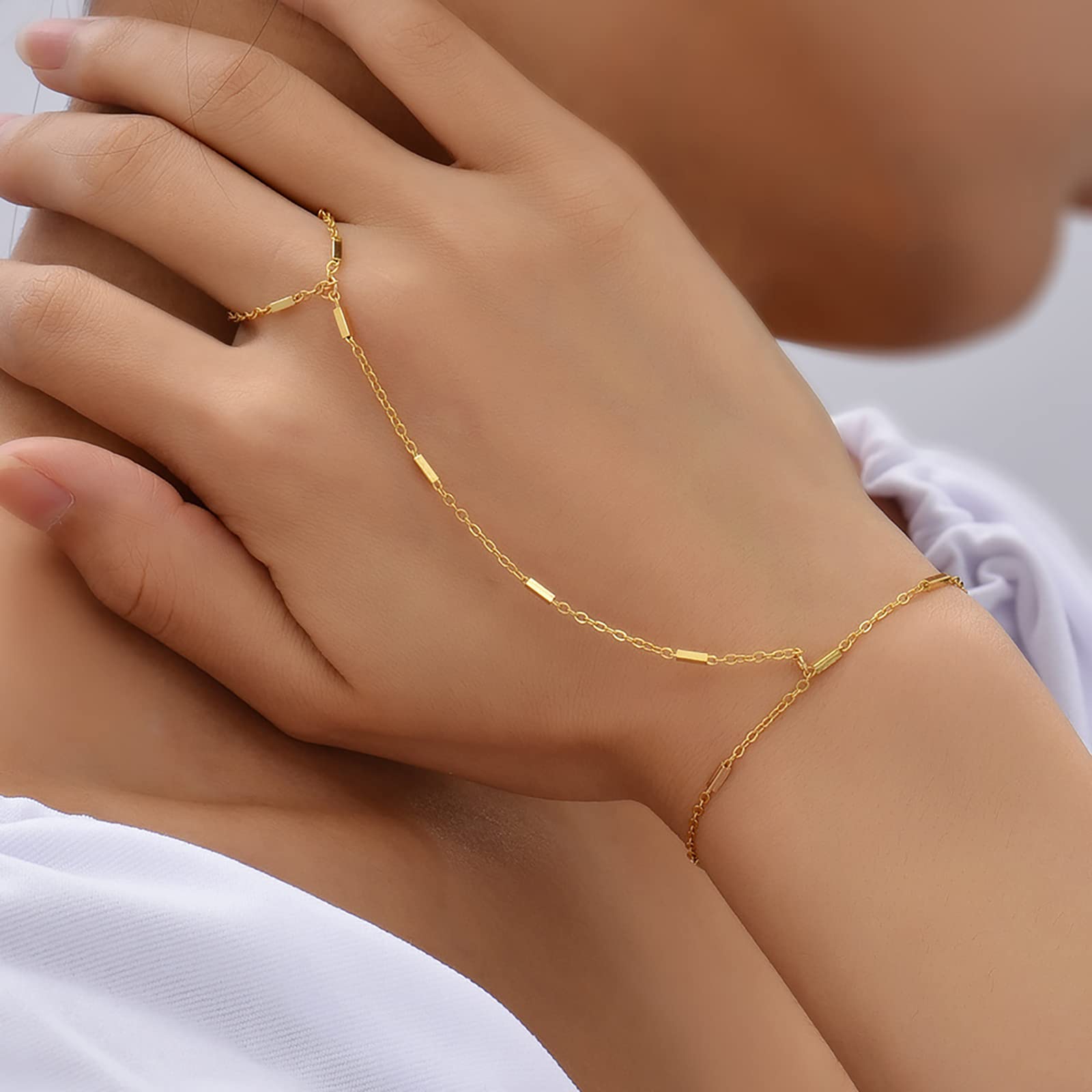 BUAJIUBUA Slave Bracelet Silver Simple Ring Bracelet Hand Chain for Women Jewelry Dainty (GOLD)