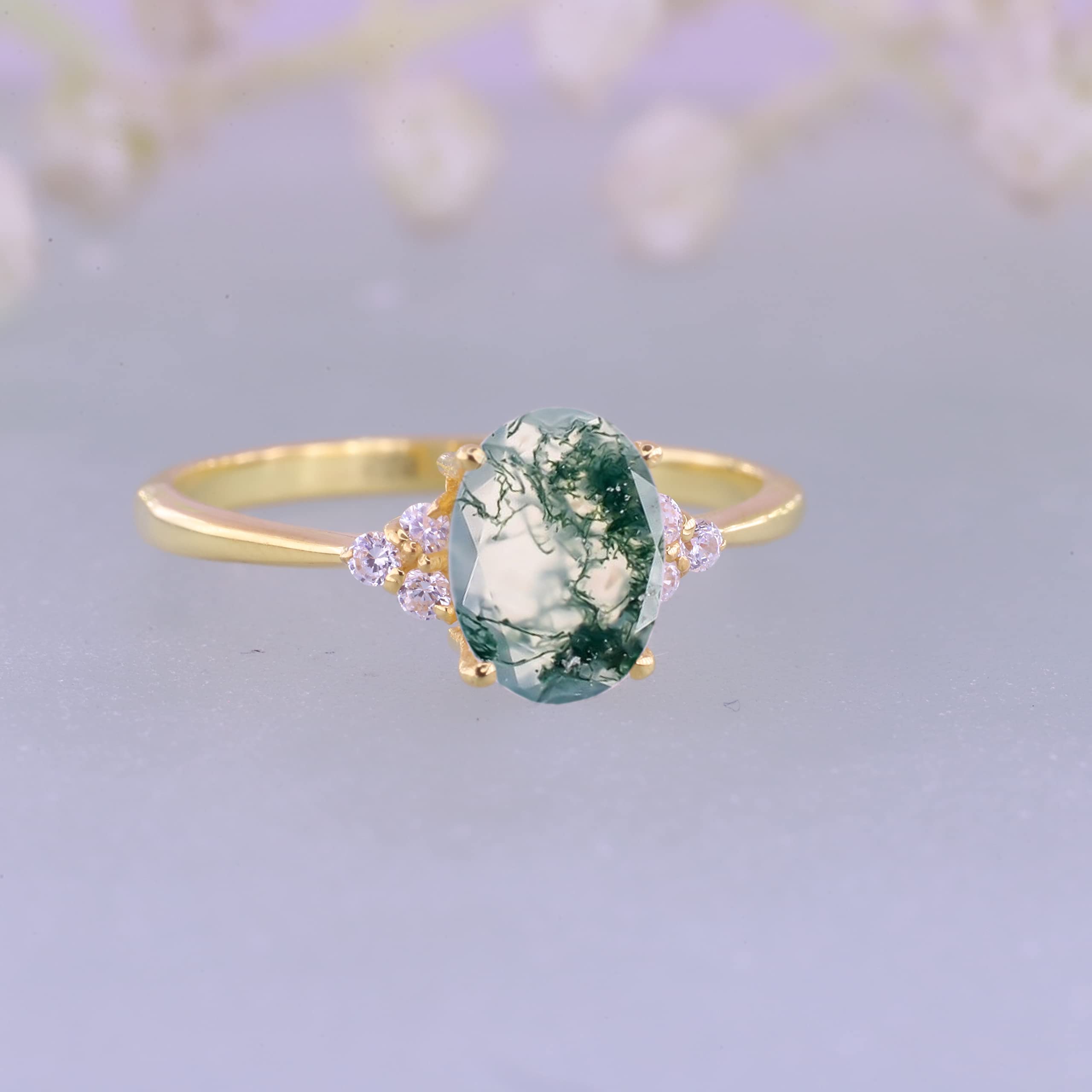 Delicate Moss Agate Diamond Ring Yellow Gold Engagement Ring Natural Gemstone Jewelry Minimalist Promise Ring Wedding Statement Gift For Her BY KANISHKA GEMS JEWELS