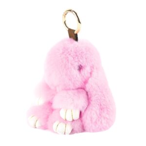 yiseven bunny stuffed animal plush toy rabbit fur keychain fluffy soft cute fuzzy accessories furry ball key chain gift for women teens girls kids backpack purse - pastel pink