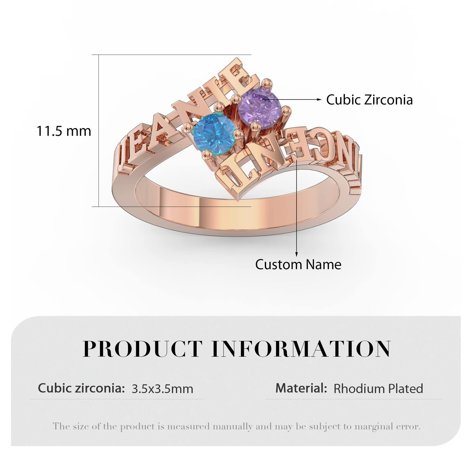 Zeekisfia Custom 3D Name Ring Creative Personalized Birthstone Ring Promise Ring for Her Women Mother Grandma Wife Jewelry Gifts