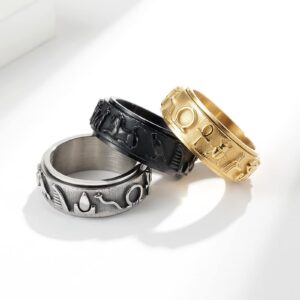 Ancient Egyptian Symbol Totem Spinner Rings Stainless Steel Fidget Anxiety Rotating Runes Ring Talisman Amulet Protection for Men Women Size 6-12,Silver Gold Black