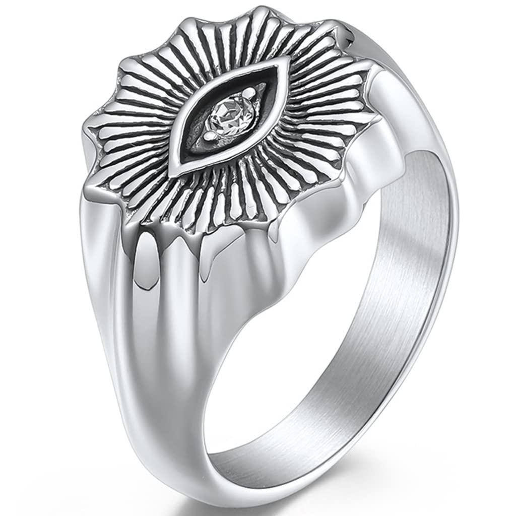 Jude Jewelers Stainless Steel Retro Vintage Eye Signet Style Cocktail Party Statement Promise Anniversary Halloween Biker Ring (Silver, 12)