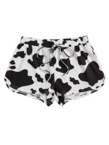 avanova women's cow print shorts elastic waist casual yoga workout running active shorts cow small