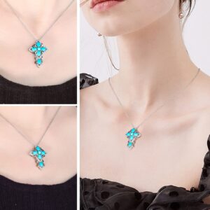 supermodel Celtic Cross Necklace Natural Turquoise Pendant Necklace for Women 925 Sterling Silver 18 Inches Chain Religious Jewelry