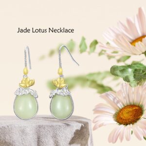 JKR Jade Earrings for Women Sterling Silver Lotus Flower Earrings Teardrop Jade lotus Drop Earrings Jewelry Birthday Christmas Gifts for Women Mom Wife Girls