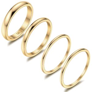 THUNARAZ 14K Gold Filled Rings Stacking Rings for Women Stackable Thin Gold Ring Plain Pinky Thumb Midi Statement Band Ring Comfort Fit 4Pcs 1mm 2mm 3mm 5mm