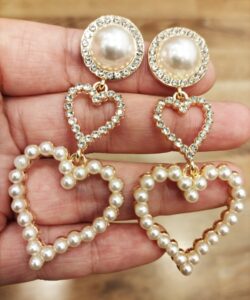 buajiubua heart earrings drop pearl heart earrings for women girls teens rhinestone earrings（gold plated）