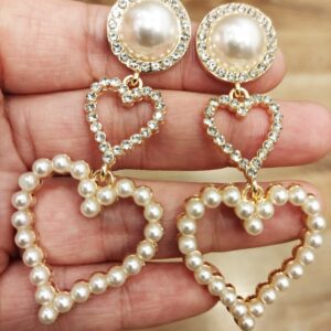 BUAJIUBUA Heart Earrings Drop Pearl Heart Earrings for Women Girls Teens Rhinestone Earrings（Gold Plated）