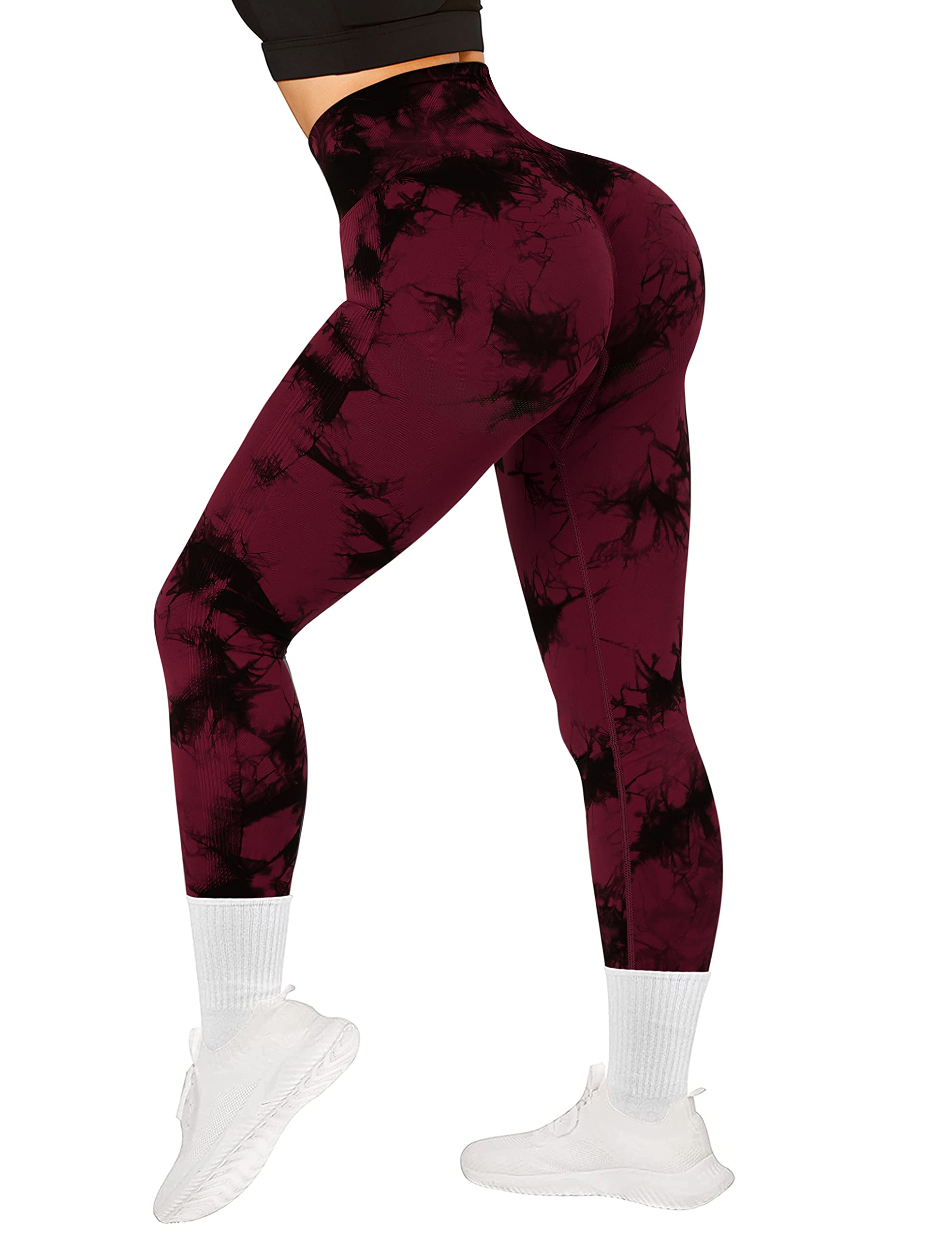 RXRXCOCO Women Scrunch Butt Lifting Leggings Seamless High Waisted Leggings Tummy Control Yoga Pants Compression Workout Tights X-Large Wine Red