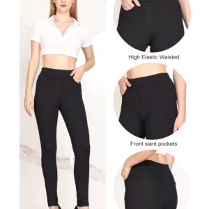 Bamans Black Dress Pants for Women Work Business Skinny Leg Pants Office Slacks Casual Tummy Control High Waisted Slim Fit Trousers