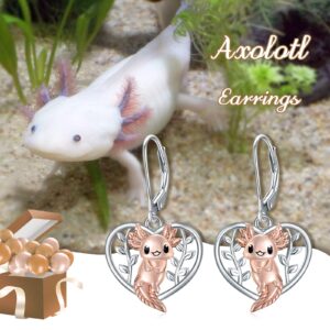 VONALA Axolotl Earrings 925 Sterling Silver Salamander Heart Dangle Dangling Drop Charm Leverback Earrings Animal Mexican Jewelry Gifts for Women