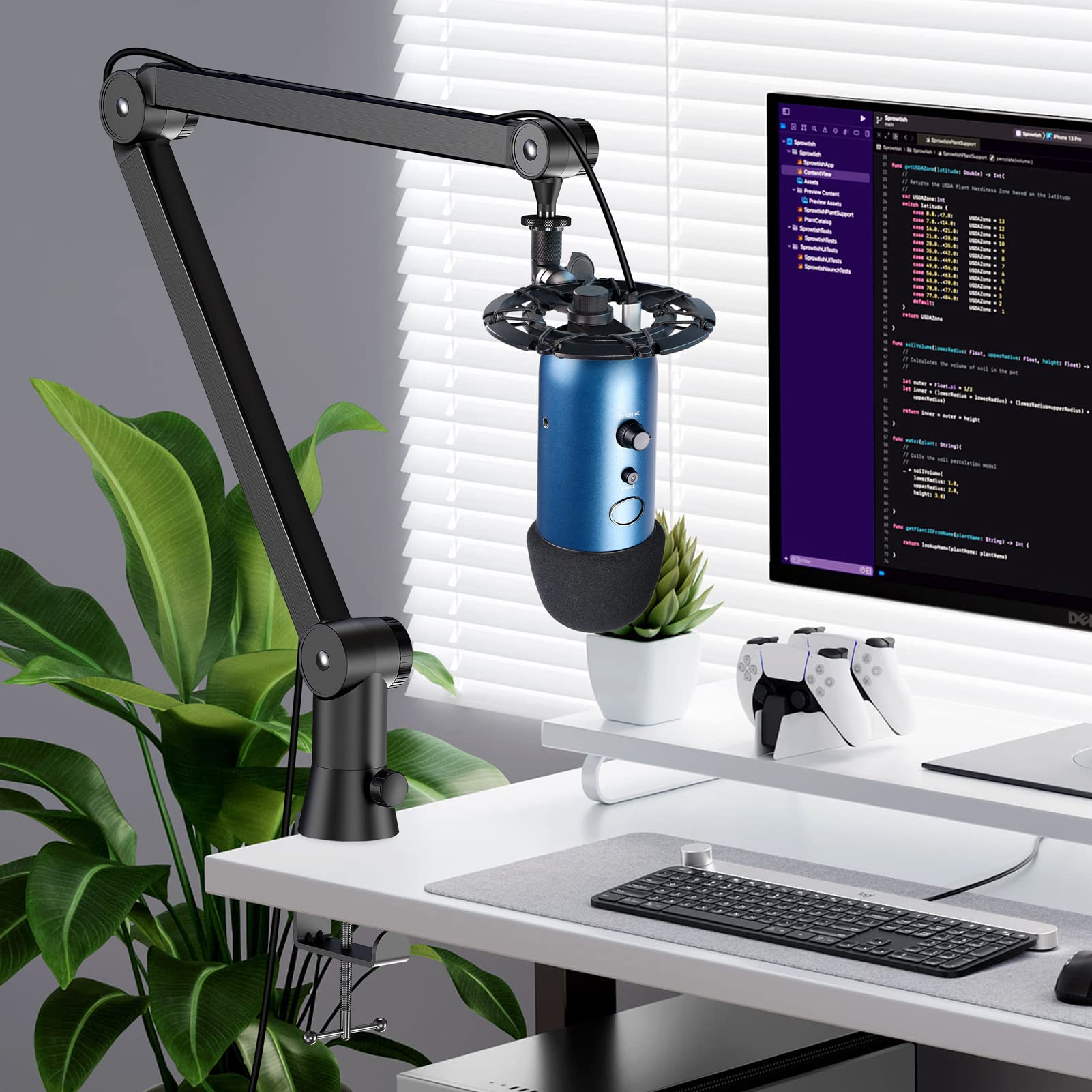 YOUSHARES Blue Yeti Mic Stand with Blue Yeti Pop Filter - Premium Mic Arm for Blue Yeti, Heavy Duty Blue Yeti Boom Arm with Cable Management, 3/8" to 5/8" Adapter,