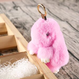 YISEVEN Bunny Stuffed Animal Plush Toy Rabbit Fur Keychain Fluffy Soft Cute Fuzzy Accessories Furry Ball Key Chain Gift for Women Teens Girls Kids Backpack Purse - Pastel Pink