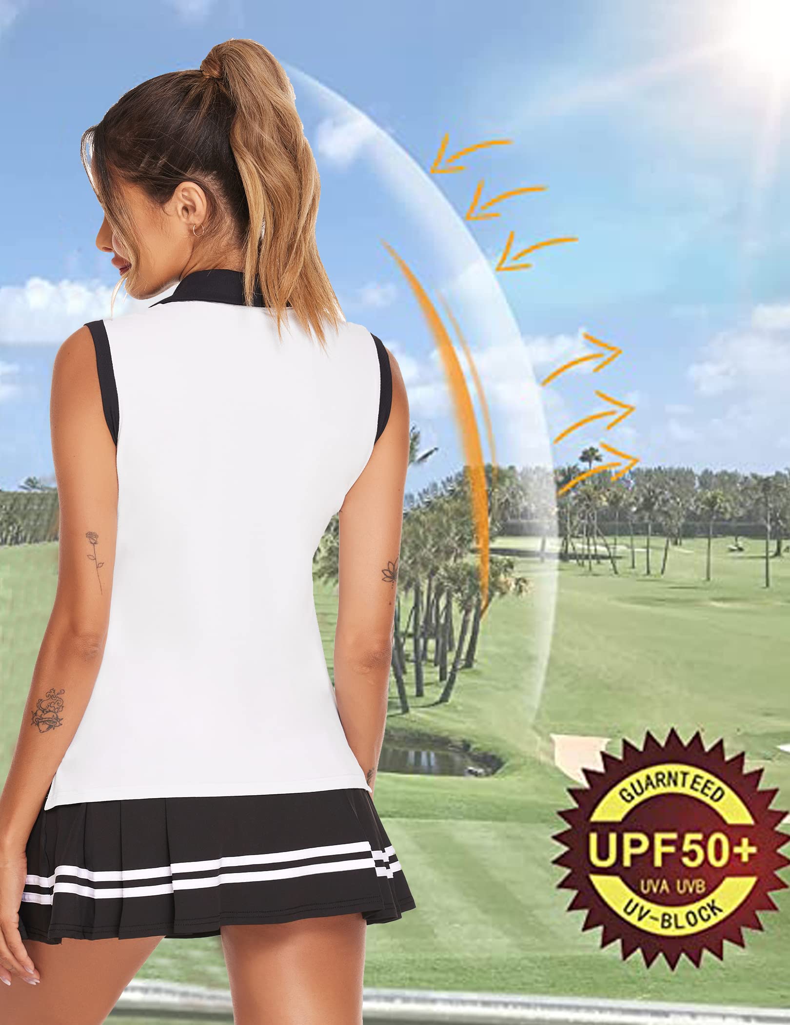 HOTLOOX Womens Golf Shirts Sleeveless Polo Tennis Qucik-Dry Lightweight Golf Apparel Athletic Workout Tops Sport Shirts White