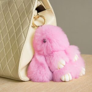 YISEVEN Bunny Stuffed Animal Plush Toy Rabbit Fur Keychain Fluffy Soft Cute Fuzzy Accessories Furry Ball Key Chain Gift for Women Teens Girls Kids Backpack Purse - Pastel Pink