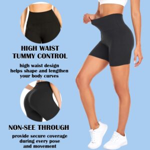 FULLSOFT High Waisted Biker Shorts for Women-5" Tummy Control Fitness Athletic Workout Running Yoga Gym Soft Shorts (Black,Small-Medium)