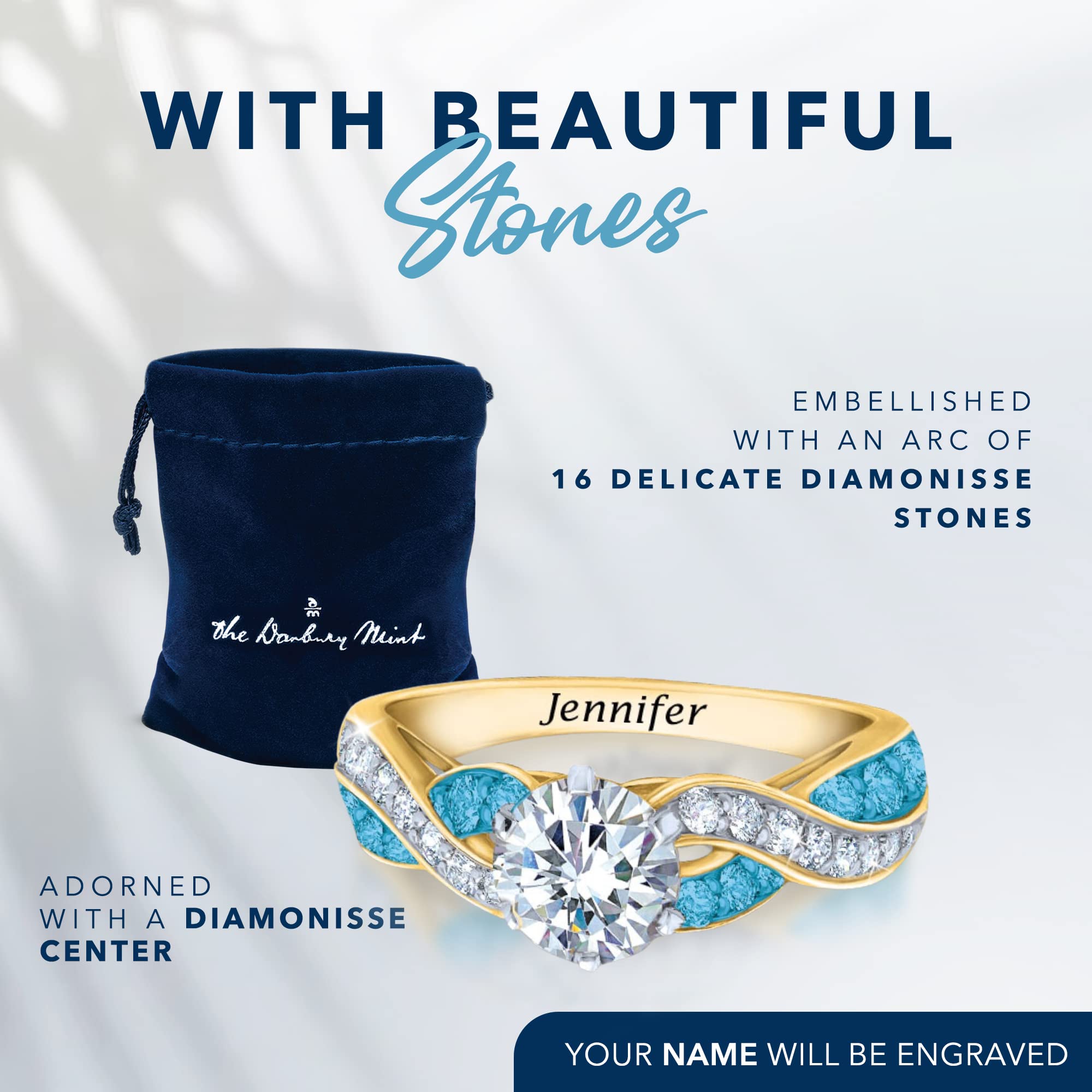 The Danbury Mint Birthstone Swirl Personalized Ring (March, 9) | Crystal Birthstone Jewelry | Birthstone Ring | Gifts for Women | #11084-0014