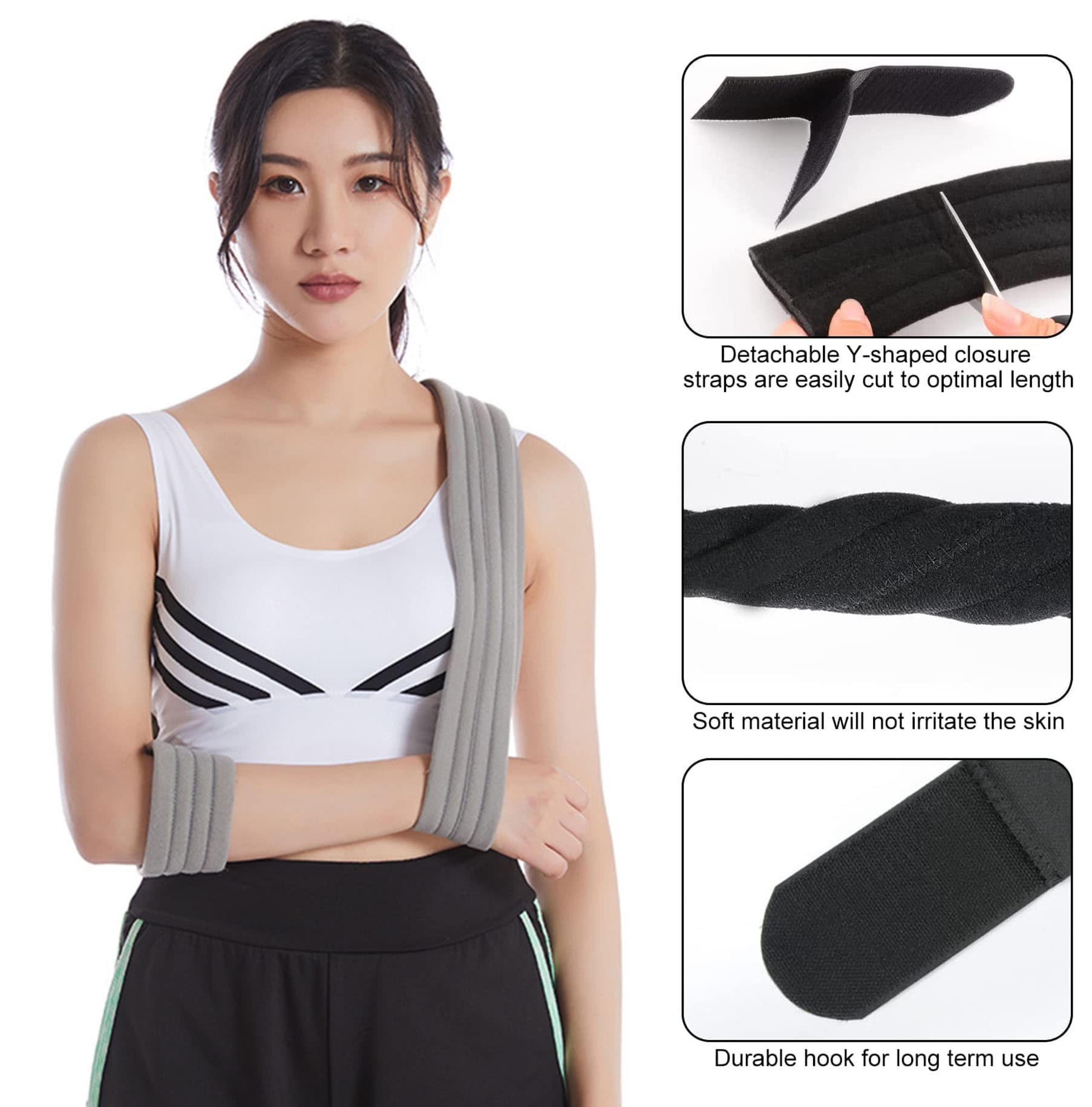 Wisexplorer 71inch/180cm Shoulder Immobilizer Arm Sling, Adjustable Lightweight&Comfortable Effective Medical Arm Support Sling for Rotator Cuff Torn Arm Wrist Hand Elbow Injury, Broken & Fractured Bones(Grey)