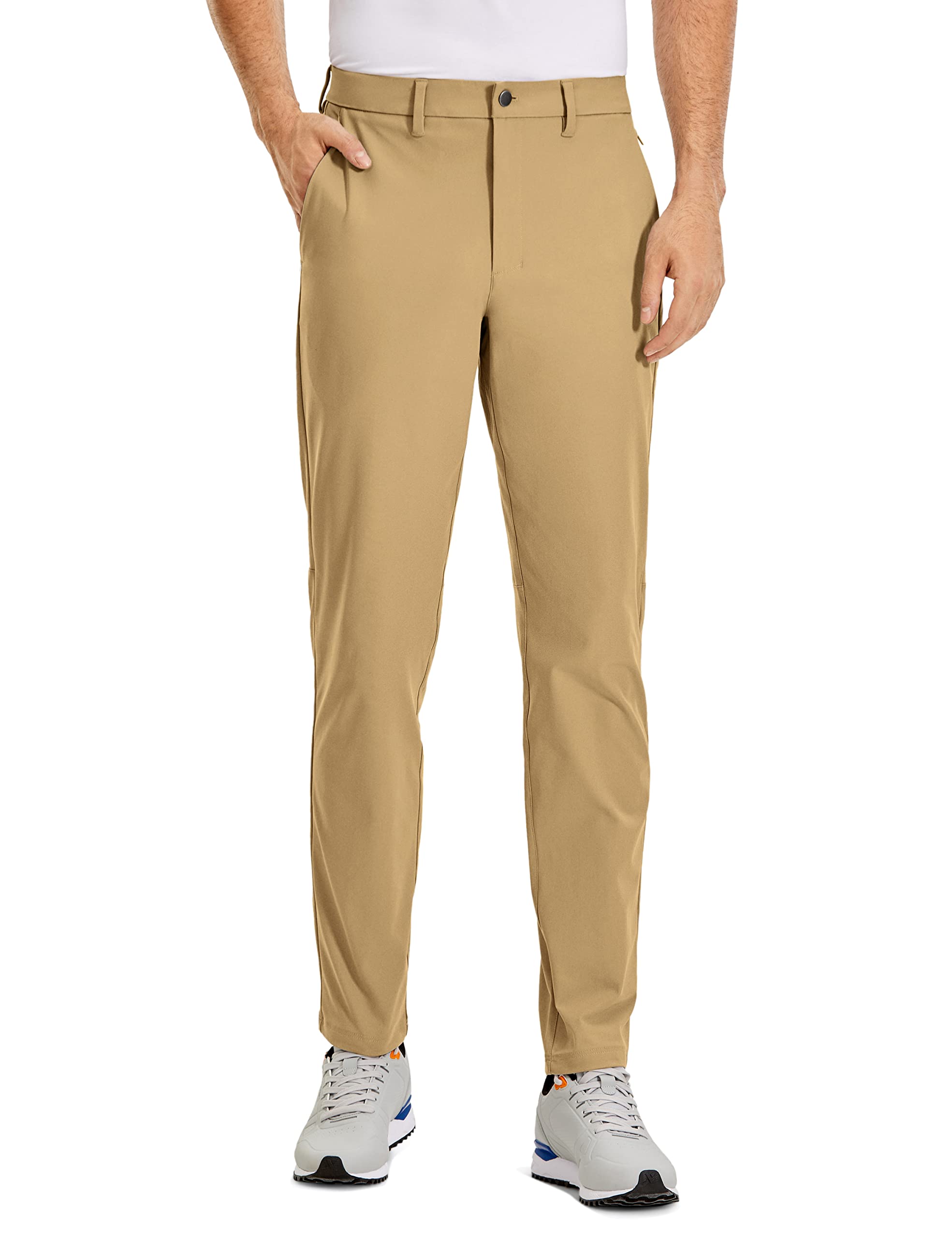 CRZ YOGA Men's All Day Comfy Golf Pants - 32" Quick Dry Lightweight Work Casual Trousers with Pockets Khaki Sand 36W x 32L