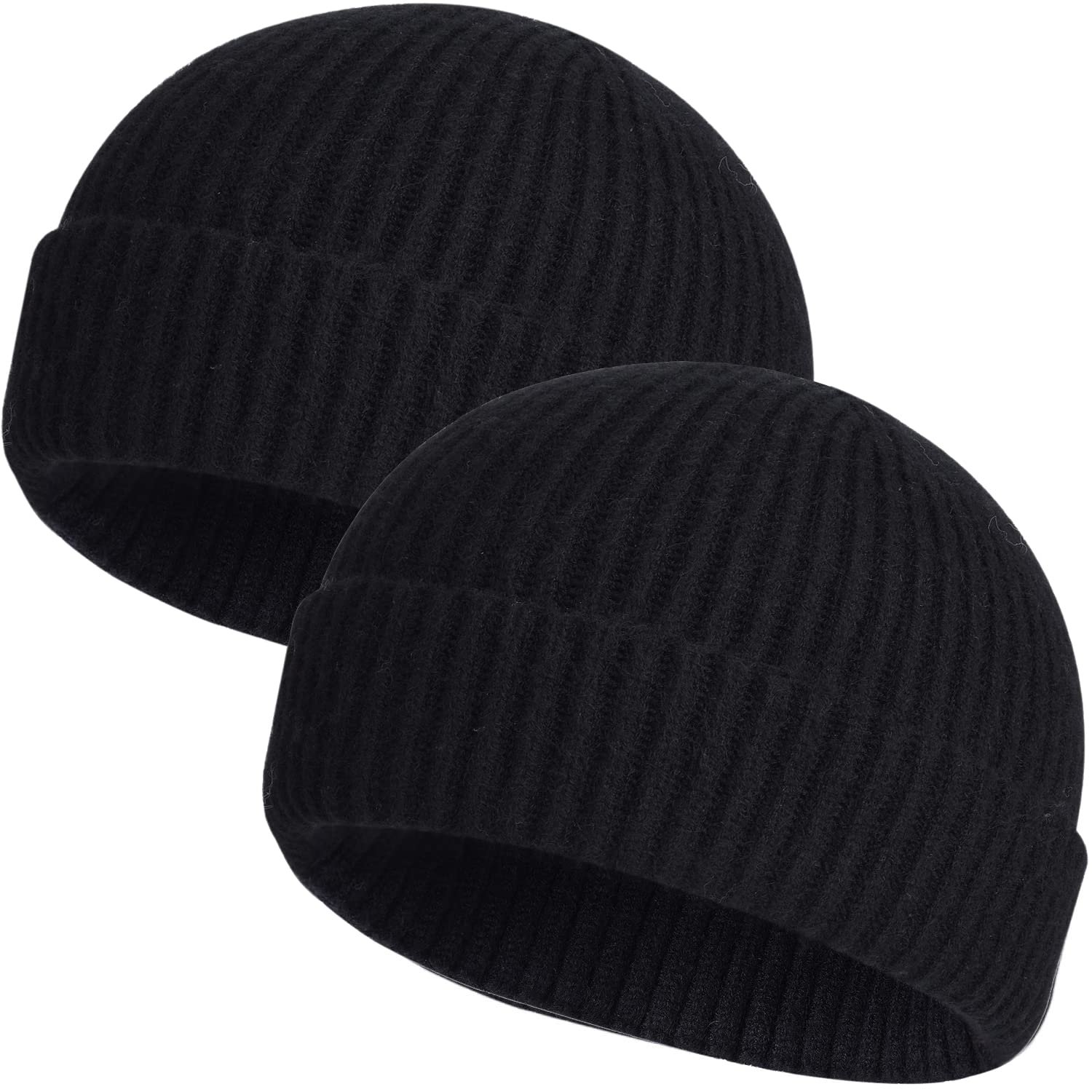 ROYBENS 2pcs Swag Wool Fisherman Beanies for Men, Knit Short Watch Cap Winter Warm Hats