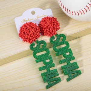 Custom Football Team Earrings for Women Daughter Cheerleading Pom Poms Earrings Personalized Name Number Game Day Sport Drop Dangle Earrings Spirit High School College Holiday Christmas Gifts For Mom