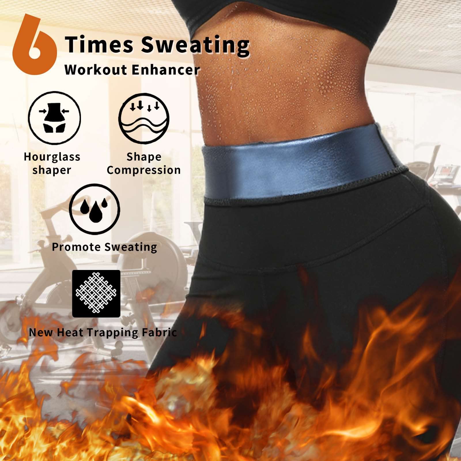 BODYSUNER Compression Sauna Sweat Leggings Pants for Women Thermo Compression Workout Gym Slimming Thigh Trimmer Blue,S/M