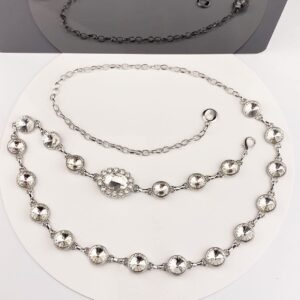 BEMYLV Silver Rhinestone Chain Belt Sparkly Bling Crystal Waist Chains for Women Dresses Girls Fashion