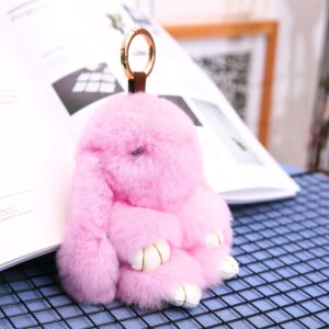 YISEVEN Bunny Stuffed Animal Plush Toy Rabbit Fur Keychain Fluffy Soft Cute Fuzzy Accessories Furry Ball Key Chain Gift for Women Teens Girls Kids Backpack Purse - Pastel Pink