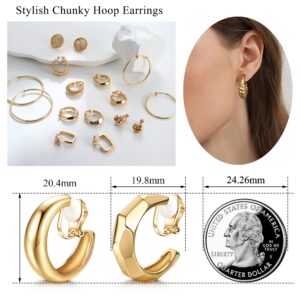 THUNARAZ 8 Pairs Gold Clip On Earrings for Women 14K Gold Plated Chunky Clip On Hoop Earrings Non Pierced Fashion Fake Hoops Earings Jewelry Set