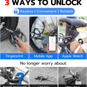 eLinkSmart Fingerprint Cable Lock, 4.9FT Long Heavy Duty Anti Theft Bike Lock, Weatherproof Keyless Electronic Digital Biometric Bluetooth Smart Lock for Bicycle Scooter Lawnmower Skateboard - Black