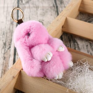 YISEVEN Bunny Stuffed Animal Plush Toy Rabbit Fur Keychain Fluffy Soft Cute Fuzzy Accessories Furry Ball Key Chain Gift for Women Teens Girls Kids Backpack Purse - Pastel Pink