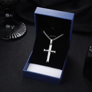 IRONBOX 925 Sterling Silver Cross Necklace for Men Women 3MM Stainless Steel Strong Durable Wheat Chain Beveled Edge Crucifix Pendant Necklace Jewelry 22 Inches