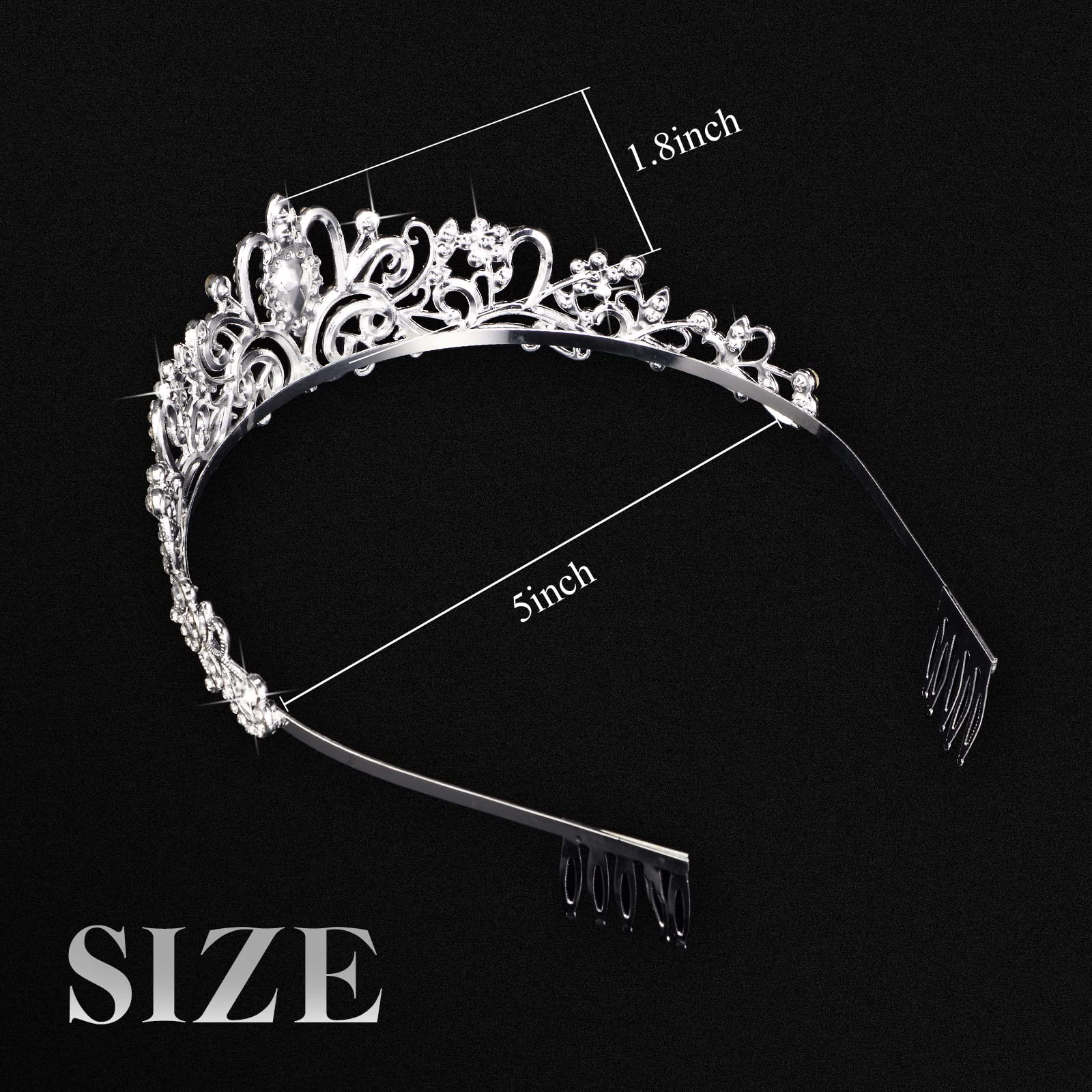 Juinte 8 Pieces Silver Princess Tiaras for Girls Crystal Princess Crowns for Women Elegant Tiaras with Combs Birthday Crown Bride Headbands Bridal Wedding Prom Birthday Party Cosplay Hair Accessories