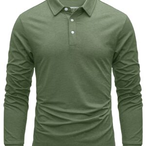 MAGCOMSEN Long Sleeve Polo Shirt Golf Shirts for Men Shirt for Men Spring Shirts Pique Polo Shirt Outdoor Shirts for Men Athletic Casual Shirts Army Green