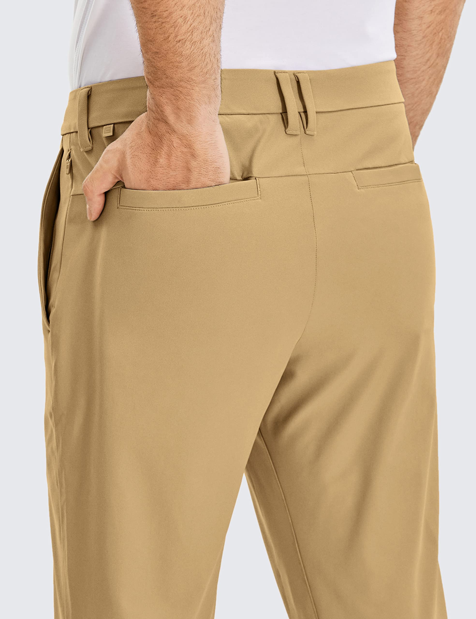 CRZ YOGA Men's All Day Comfy Golf Pants - 32" Quick Dry Lightweight Work Casual Trousers with Pockets Khaki Sand 36W x 32L