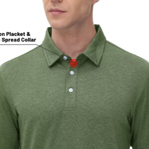 MAGCOMSEN Long Sleeve Polo Shirt Golf Shirts for Men Shirt for Men Spring Shirts Pique Polo Shirt Outdoor Shirts for Men Athletic Casual Shirts Army Green