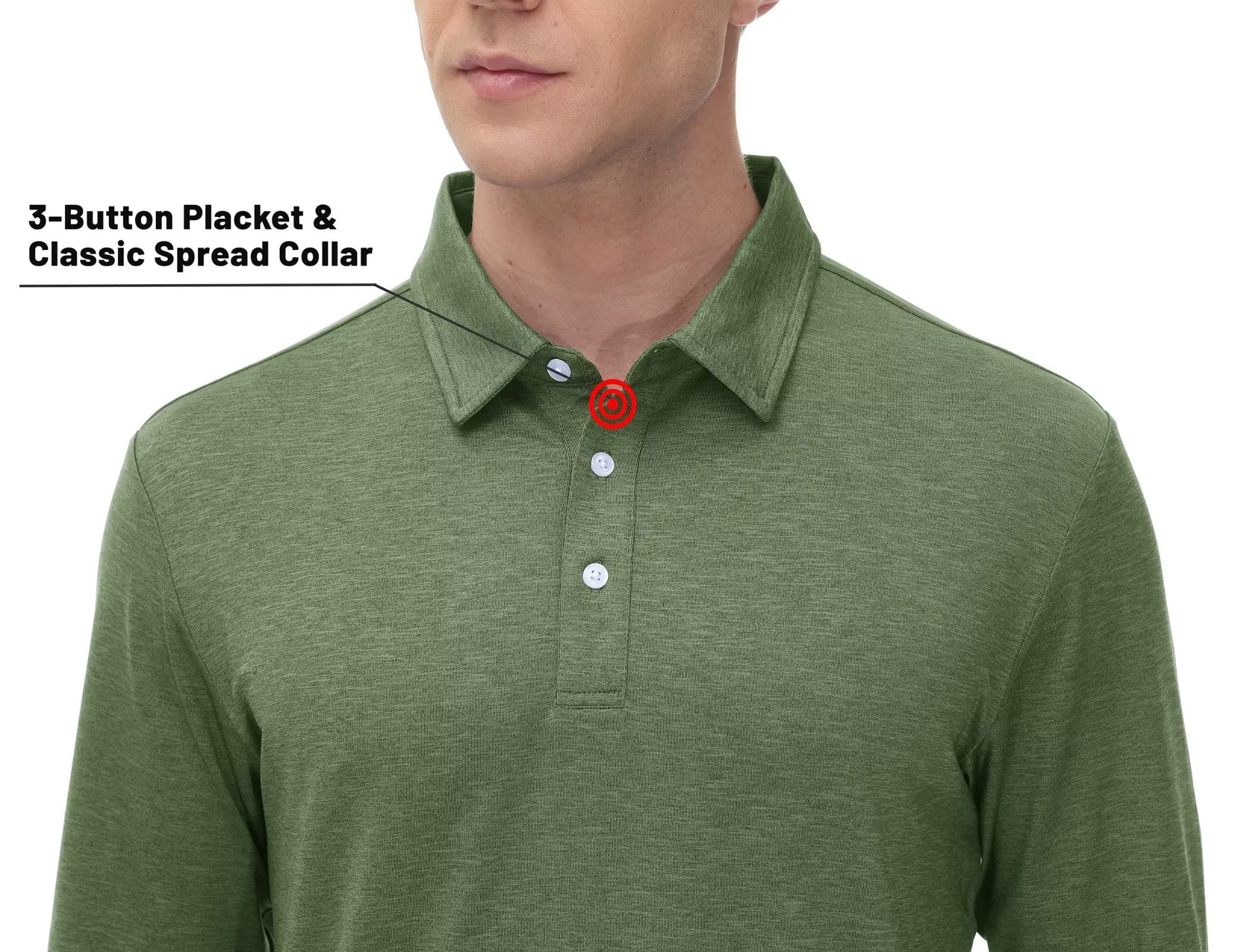 MAGCOMSEN Long Sleeve Polo Shirt Golf Shirts for Men Shirt for Men Spring Shirts Pique Polo Shirt Outdoor Shirts for Men Athletic Casual Shirts Army Green