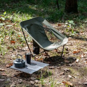 iClimb Low Ultralight Compact Camping Folding Chair with Side Pocket and Carry Bag (Green)