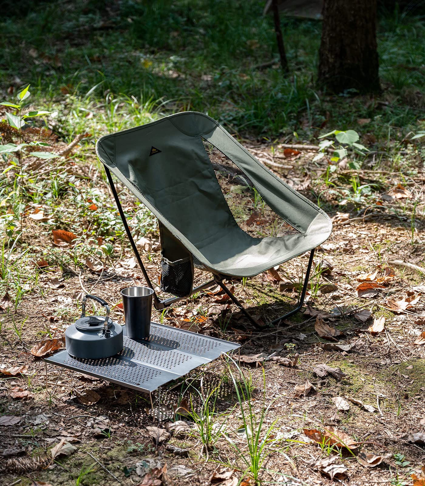 iClimb Low Ultralight Compact Camping Folding Chair with Side Pocket and Carry Bag (Green)