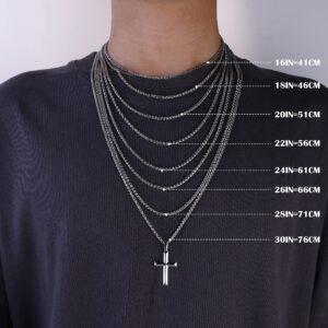 IRONBOX 925 Sterling Silver Cross Necklace for Men Women 3MM Stainless Steel Strong Durable Wheat Chain Beveled Edge Crucifix Pendant Necklace Jewelry 22 Inches