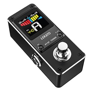 LEKATO Guitar Tuner Pedal with True Bypass, Chromatic Tuner Pedal for Electric Guitar and Bass, Color Display Tuning Pedal with Mute, Pitch and Flat Tuning